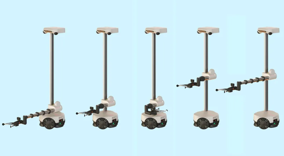 Robotun kolunu farklı yükseklik ve uzunluklarda gösteren 5 görüntü serisi