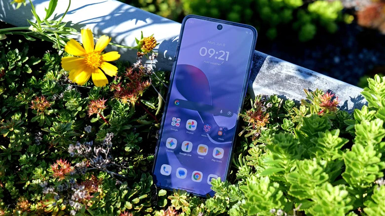 Motorola Razr Ultra among greenery and flowers