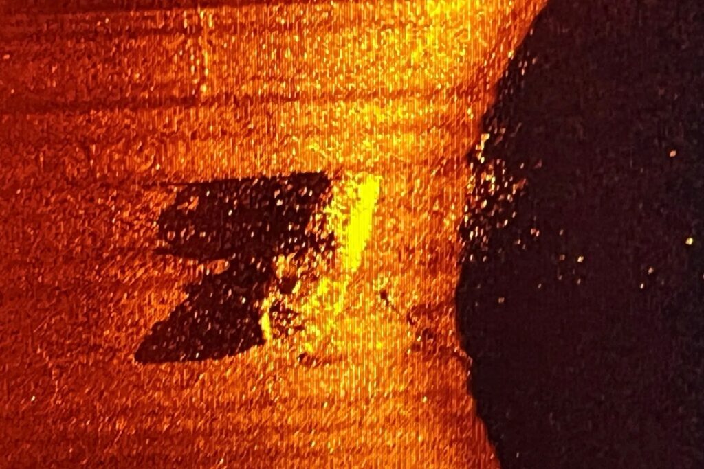 Sonar image showing the wreck of the Quest in the Labrador Sea.
