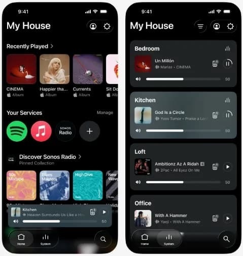 Sonos uygulamasının ekran görüntüleri