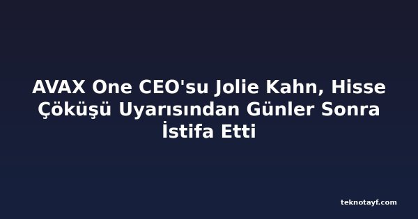 AVAX One CEO'su Jolie Kahn, Hisse Çöküşü Uyarısından Günler Sonra İstifa Etti