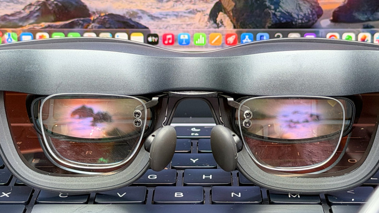 Xreal's XBX a01+ glasses connected to a MacBook Air.
