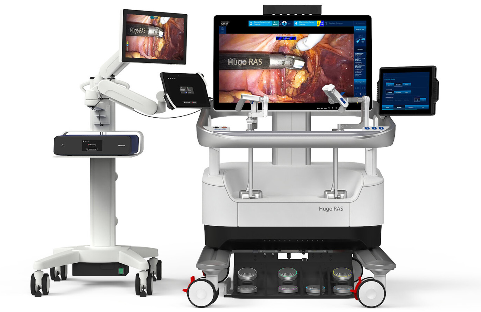 Hugo Robotik Yardımlı Cerrahi sistemi konsolu ve Touch Surgery ekosistemi, yeni nesil bilgi işlem platformu Touch Surgery Aide ile birlikte. Kaynak: Medtronic