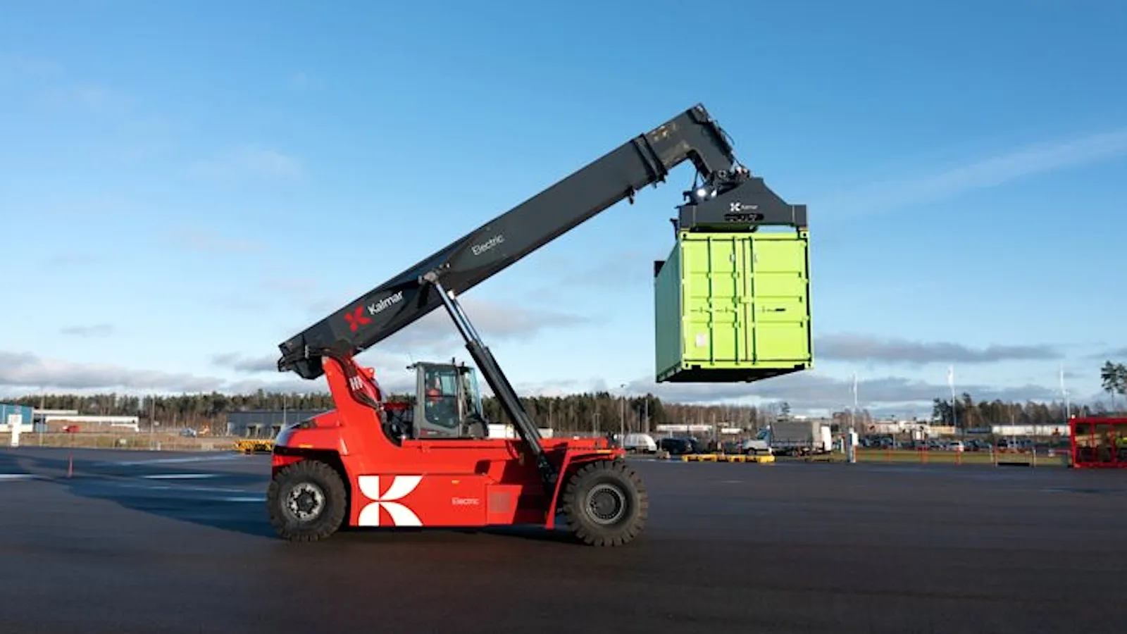 Electric reach stacker, via Kalmar.