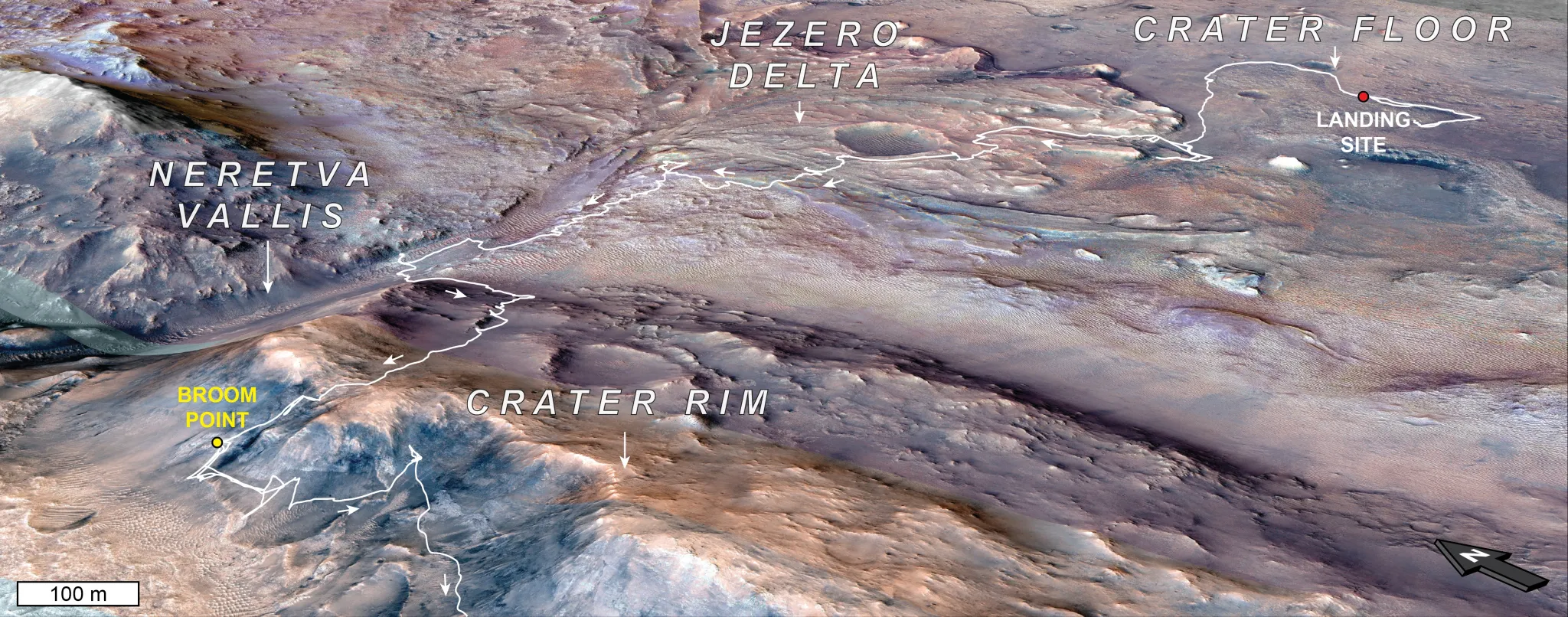 Perseverance'ın Jezero'dan Broom Point'e rotası