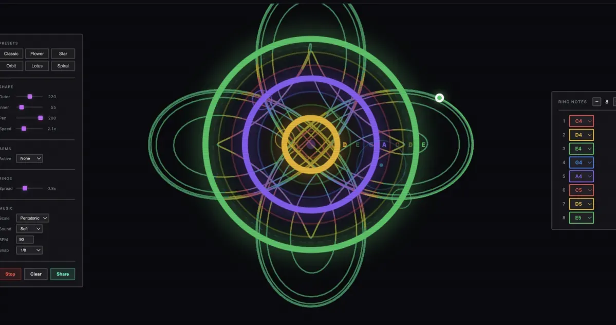 Tarayıcınızda Musical Spirograph ile Üretken Müzik Besteleri Oluşturun
