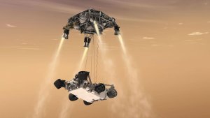 Uzayda Bugün! 6 Ağustos 2012: NASA, Devasa Curiosity Gezginini Roket Motorlu Gökyüzü Vinci ile Mars'a İndirdi