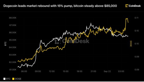 Dogecoin piyasa toparlanmasına 15% yükselişle liderlik ediyor, bitcoin 85.000 doların üzerinde istikrarlı