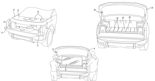 Ford Fathom'un ön bagaj kapağına televizyon yerleştirilebilecek bir tasarım olabilir, patent görsellerine göre