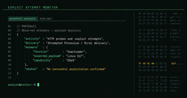 PHP2Shell açıklarına milyonlarca saldırı, Mirai türevi Potassium yayılmaya çalışıyor